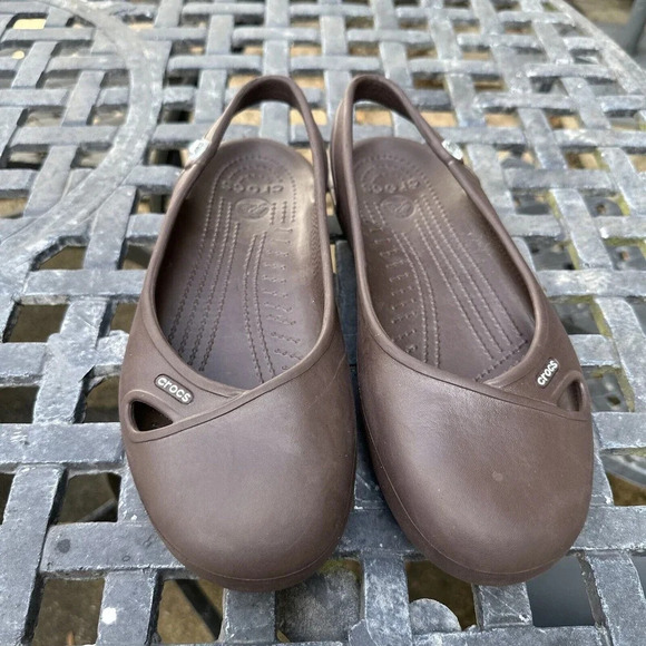 Crocs Women’s 11 Olivia Slingback Brown Slip On Shoe Flats Rhinestone Comfort - Picture 3 of 9